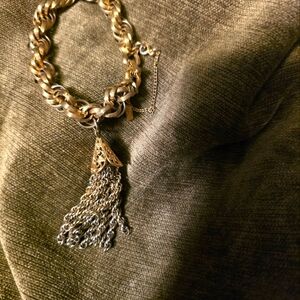 Vintage, Monet Chunky Chain Bracelet with Tassel and gaurd